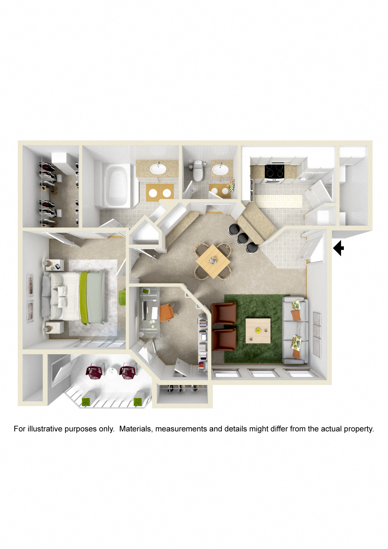 Floor plan for 1 bed, 1 bath, 850 sqft